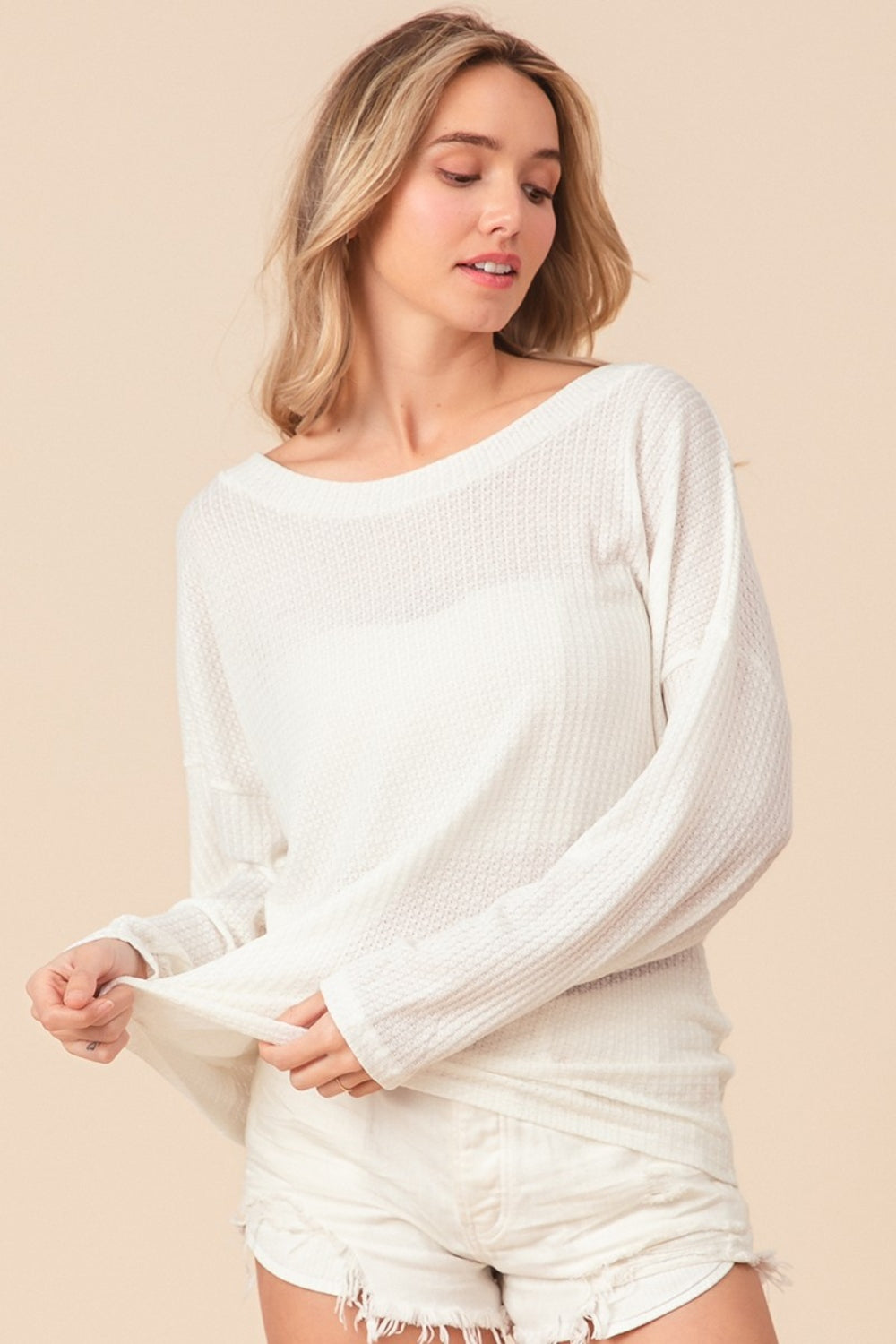 BIBI WAFFLED BACKLESS DRAWSTRING T-SHIRT