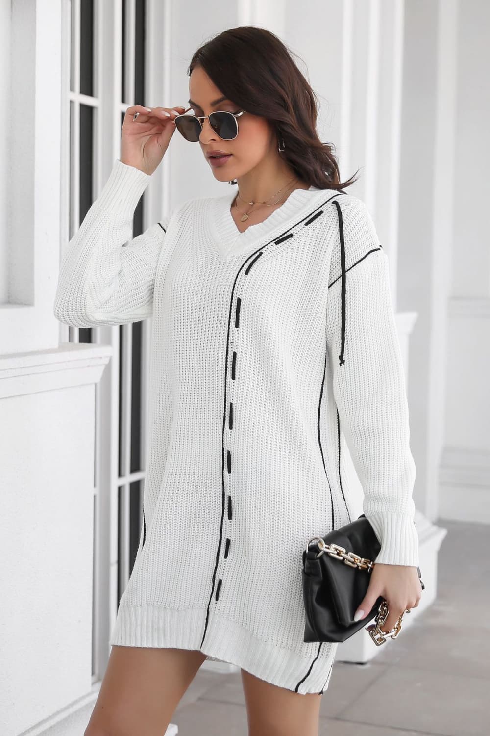 V-NECK SWEATER DRESS
