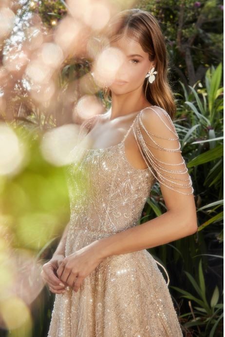 CHAMPAGNE GLASS BEADED A-LINE GOWN