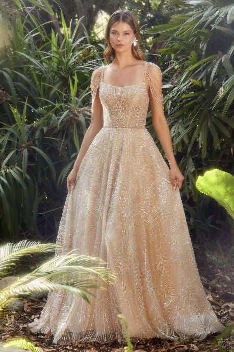 CHAMPAGNE GLASS BEADED A-LINE GOWN