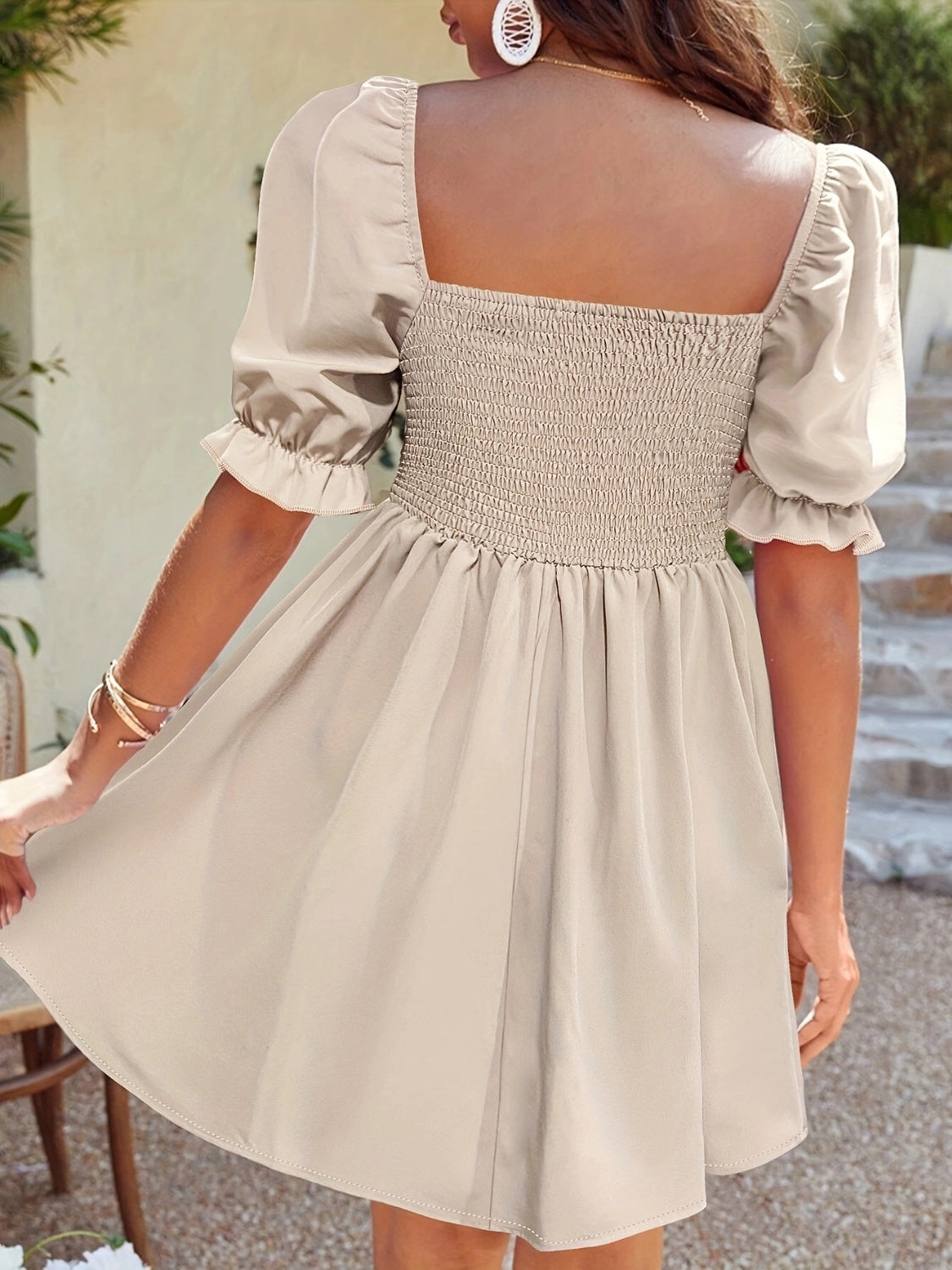 SQUARE NECK FLOUNCE SLEEVE MINI DRESS
