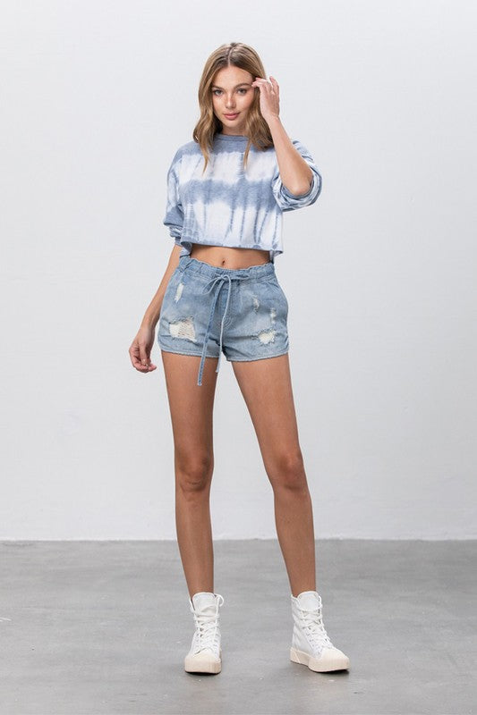 DRAWSTRING JOGGER DENIM SHORTS
