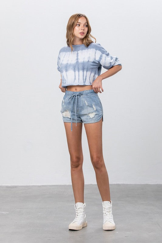 DRAWSTRING JOGGER DENIM SHORTS