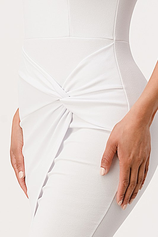 OFF THE SHOULDER FRONT TWIST BODYCON DRESS