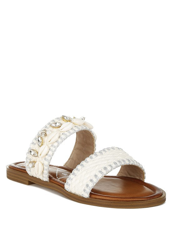 SHELLFISH RAFFIA SLIP ON SANDALS