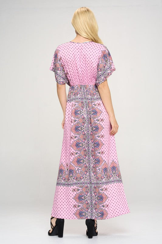 SURPLICE PRINTED MAXI DRESS WITH SIDE SLIT