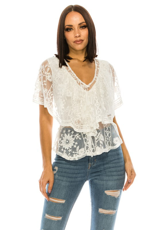 SHORT SLEEVE LACE TOP