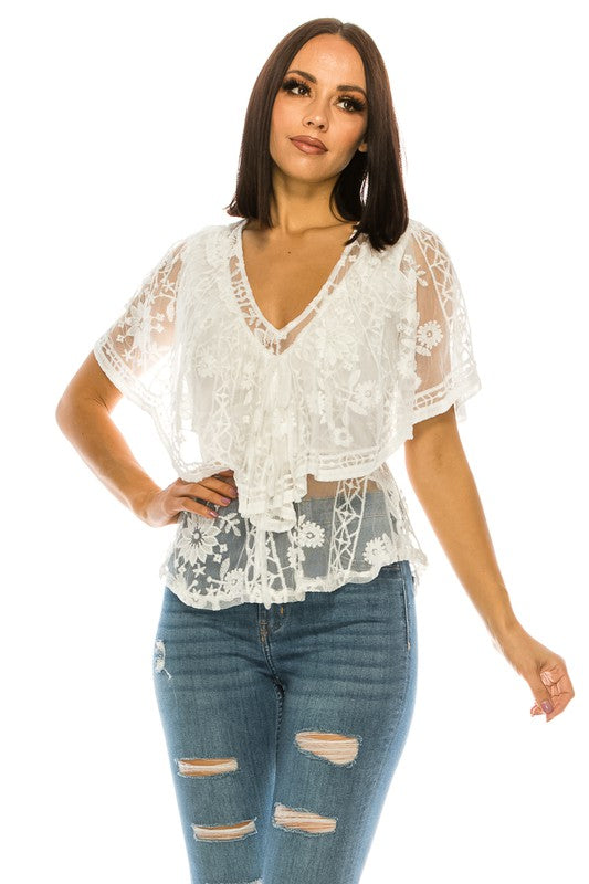 SHORT SLEEVE LACE TOP