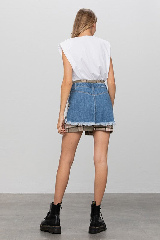 PLAID CHECKER MINI DENIM SKIRT