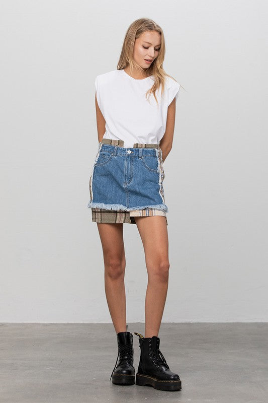 PLAID CHECKER MINI DENIM SKIRT
