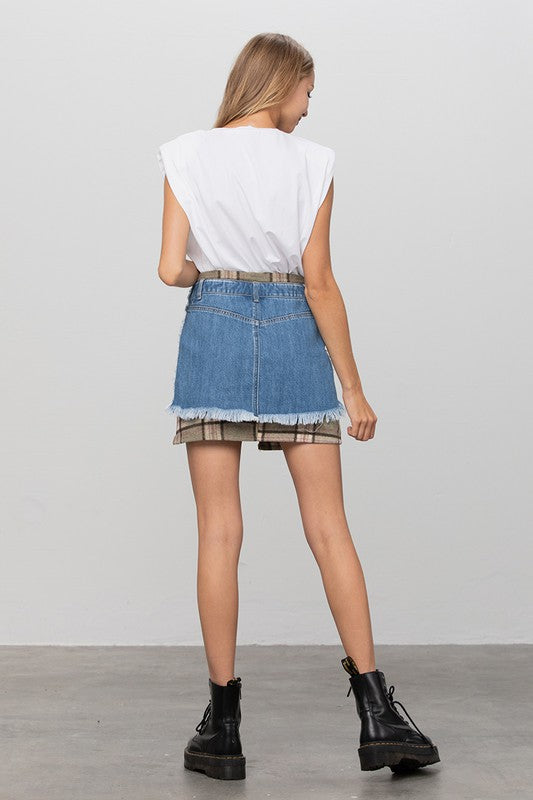 PLAID CHECKER MINI DENIM SKIRT