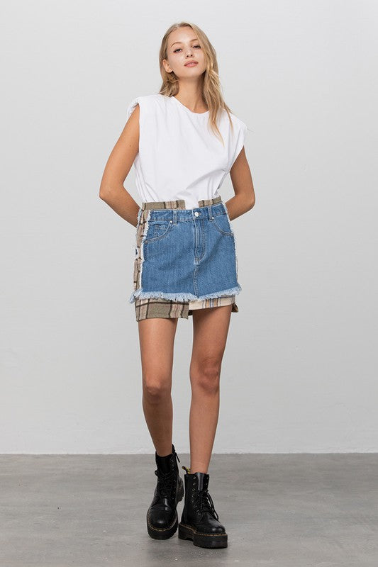 PLAID CHECKER MINI DENIM SKIRT