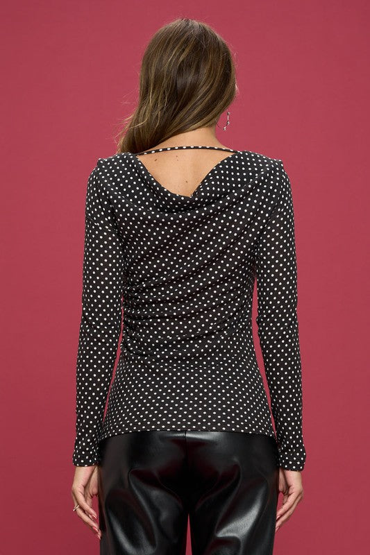 POLKA DOT COWL NECK TOP