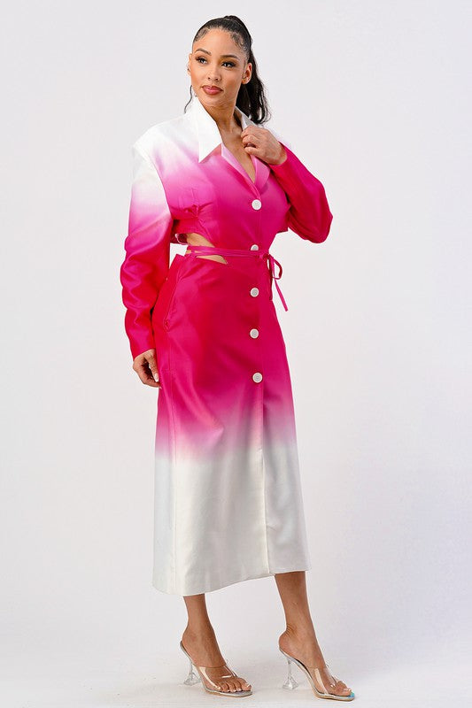 COLOR GRADIENT TRENCH COAT DRESS