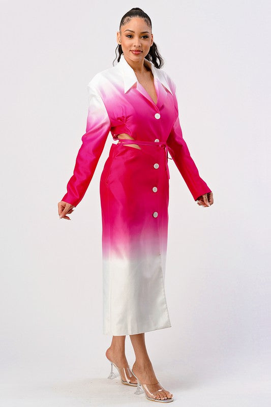 COLOR GRADIENT TRENCH COAT DRESS