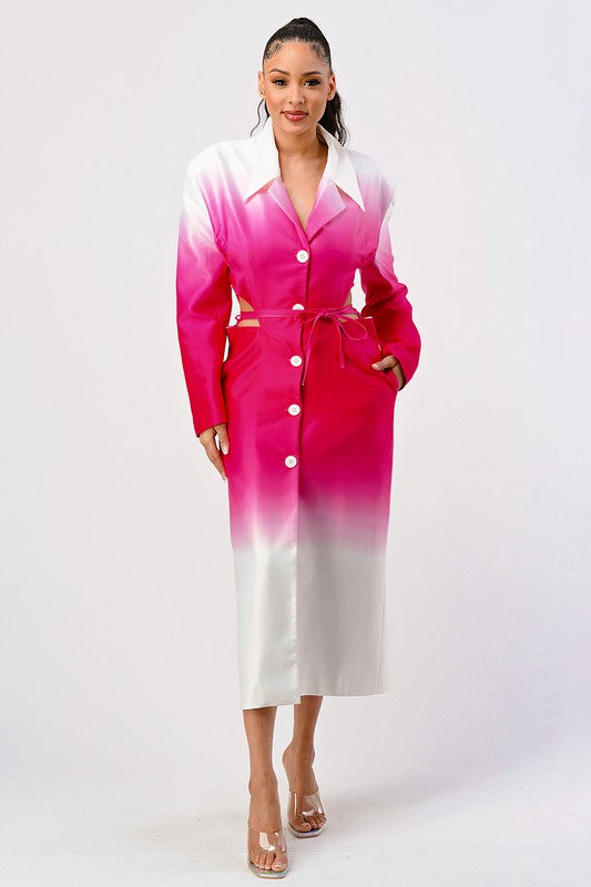 COLOR GRADIENT TRENCH COAT DRESS