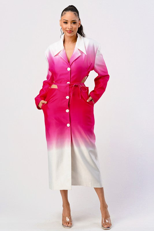 COLOR GRADIENT TRENCH COAT DRESS