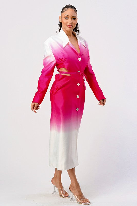 COLOR GRADIENT TRENCH COAT DRESS