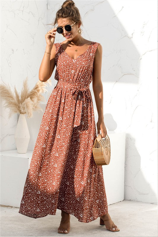 PRINTED SLEEVELESS MAXI DRESS