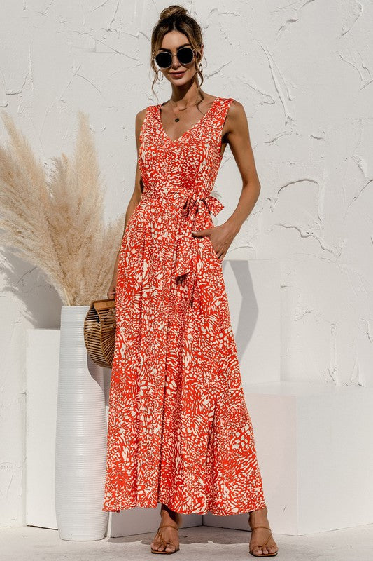 PRINTED SLEEVELESS MAXI DRESS