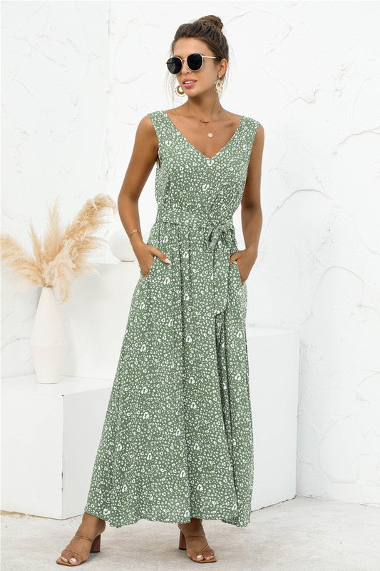 PRINTED SLEEVELESS MAXI DRESS