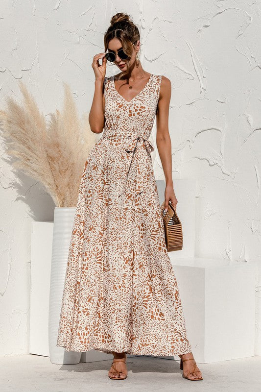PRINTED SLEEVELESS MAXI DRESS