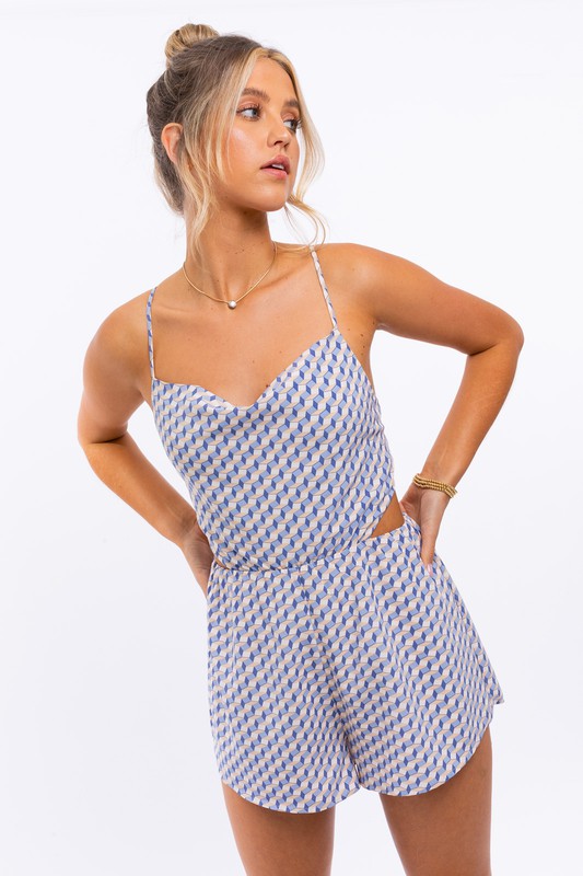 COWL NECK PRINT ROMPER