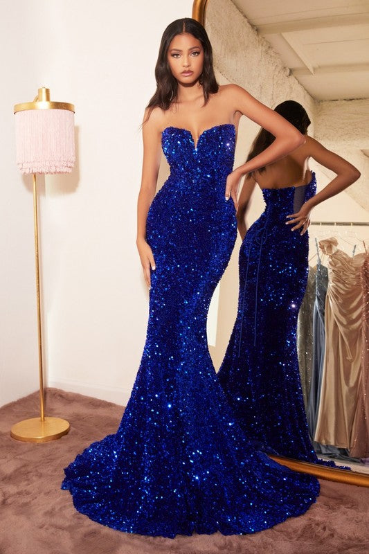 STRAPLESS SEQUIN FITTED MERMAID GOWN