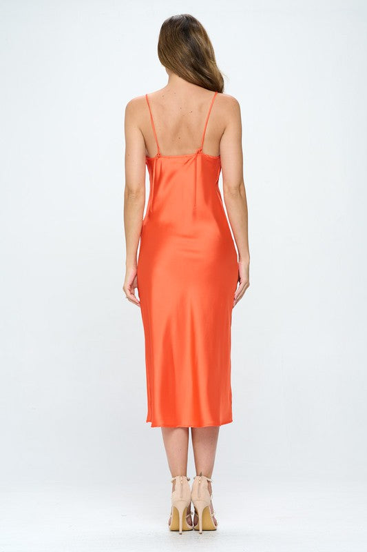 SATIN BIAS SLIP DRESS WITH SLIT