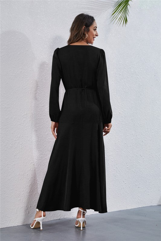 V NECK LONG SLEEVE MAXI DRESS