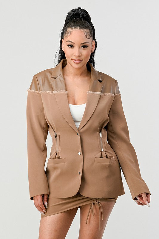 BLAZER AND RUCHED SKIRT SET