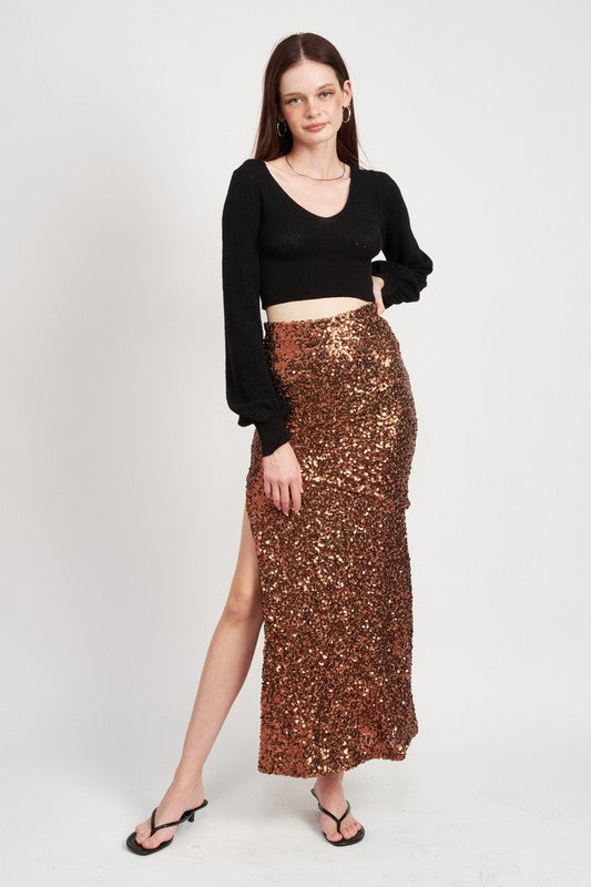 SEQUIN WAIST MAXI SKIRT