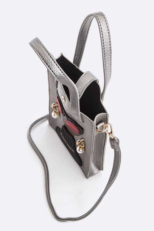 LADY IN GLASSES TOP HANDLE CONVERTIBLE SWING BAG