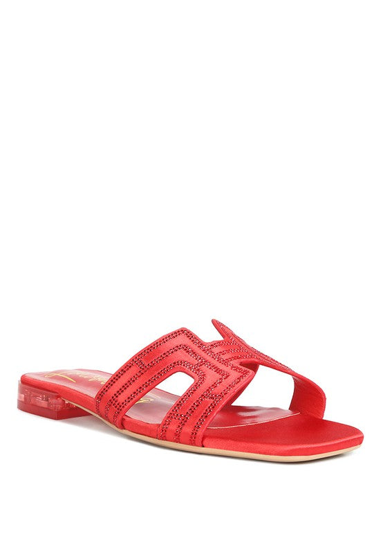 BIG MONEY LOW STACK HEEL EMBELLISHED SANDALS