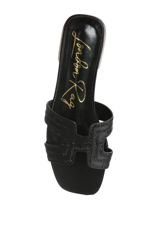 BIG MONEY LOW STACK HEEL EMBELLISHED SANDALS