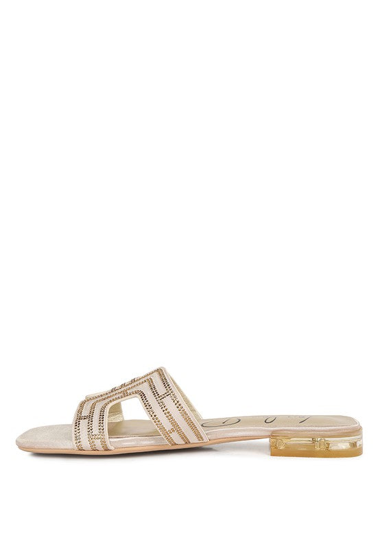 BIG MONEY LOW STACK HEEL EMBELLISHED SANDALS