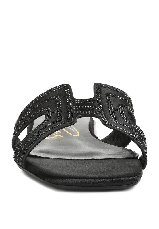 BIG MONEY LOW STACK HEEL EMBELLISHED SANDALS