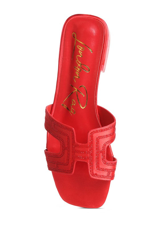BIG MONEY LOW STACK HEEL EMBELLISHED SANDALS