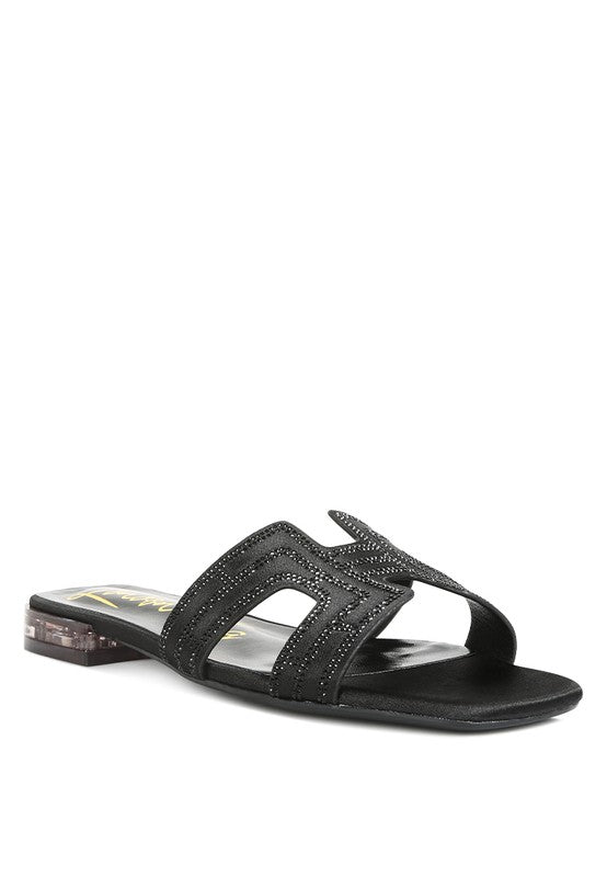 BIG MONEY LOW STACK HEEL EMBELLISHED SANDALS
