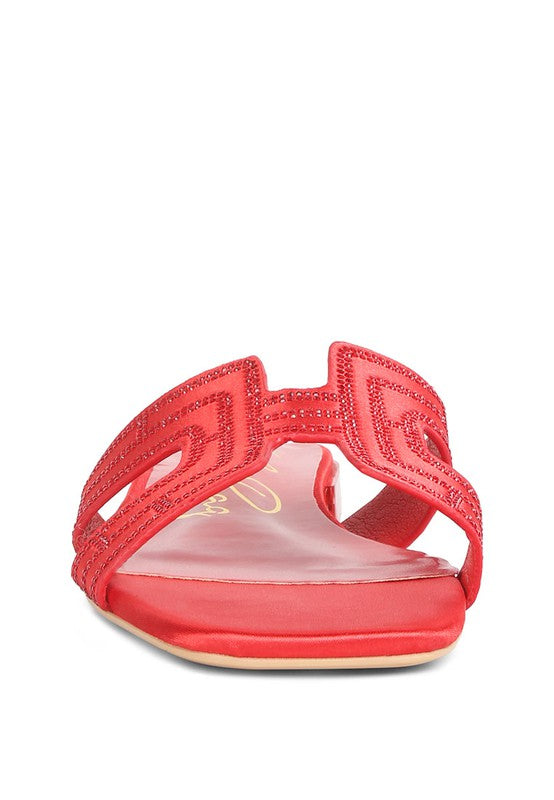 BIG MONEY LOW STACK HEEL EMBELLISHED SANDALS