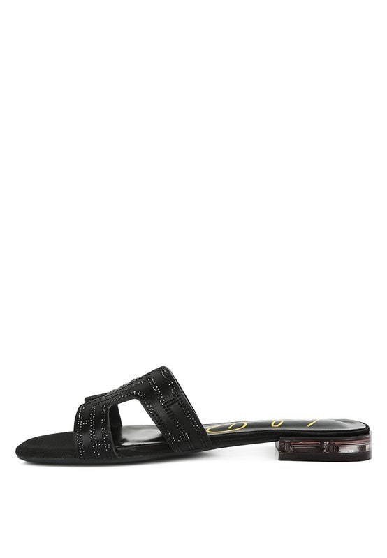BIG MONEY LOW STACK HEEL EMBELLISHED SANDALS