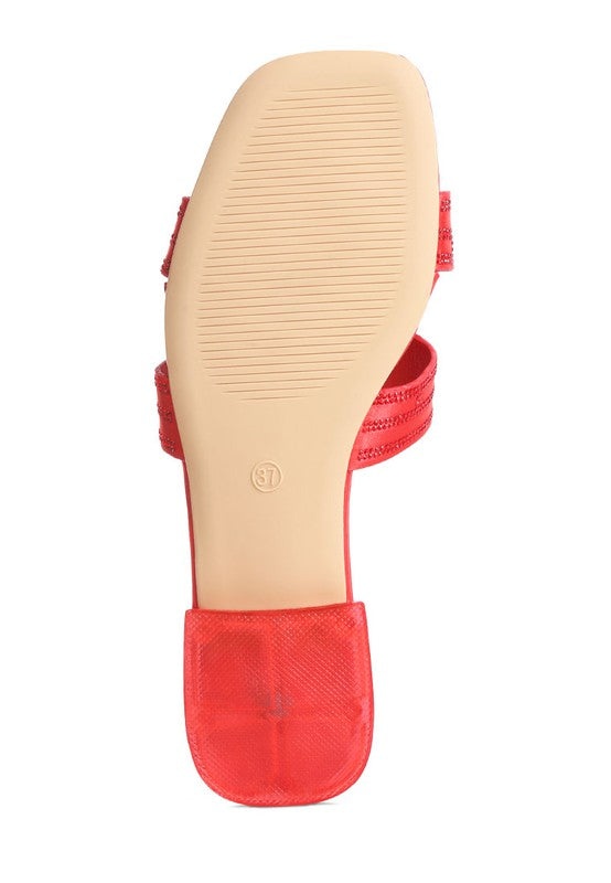 BIG MONEY LOW STACK HEEL EMBELLISHED SANDALS
