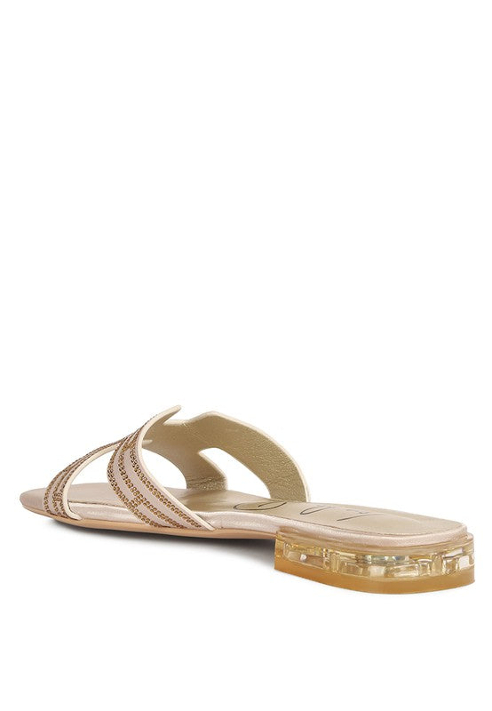 BIG MONEY LOW STACK HEEL EMBELLISHED SANDALS