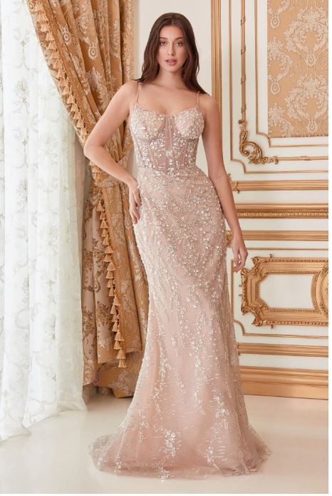 FITTED EMBELLISHED NUDE GOWN