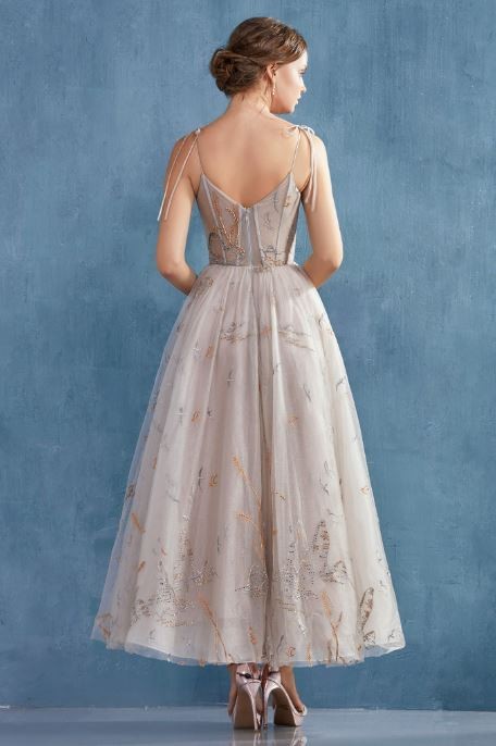 EMILIA LAKE BIRDS EMBROIDERED TEA LENGTH DRESS