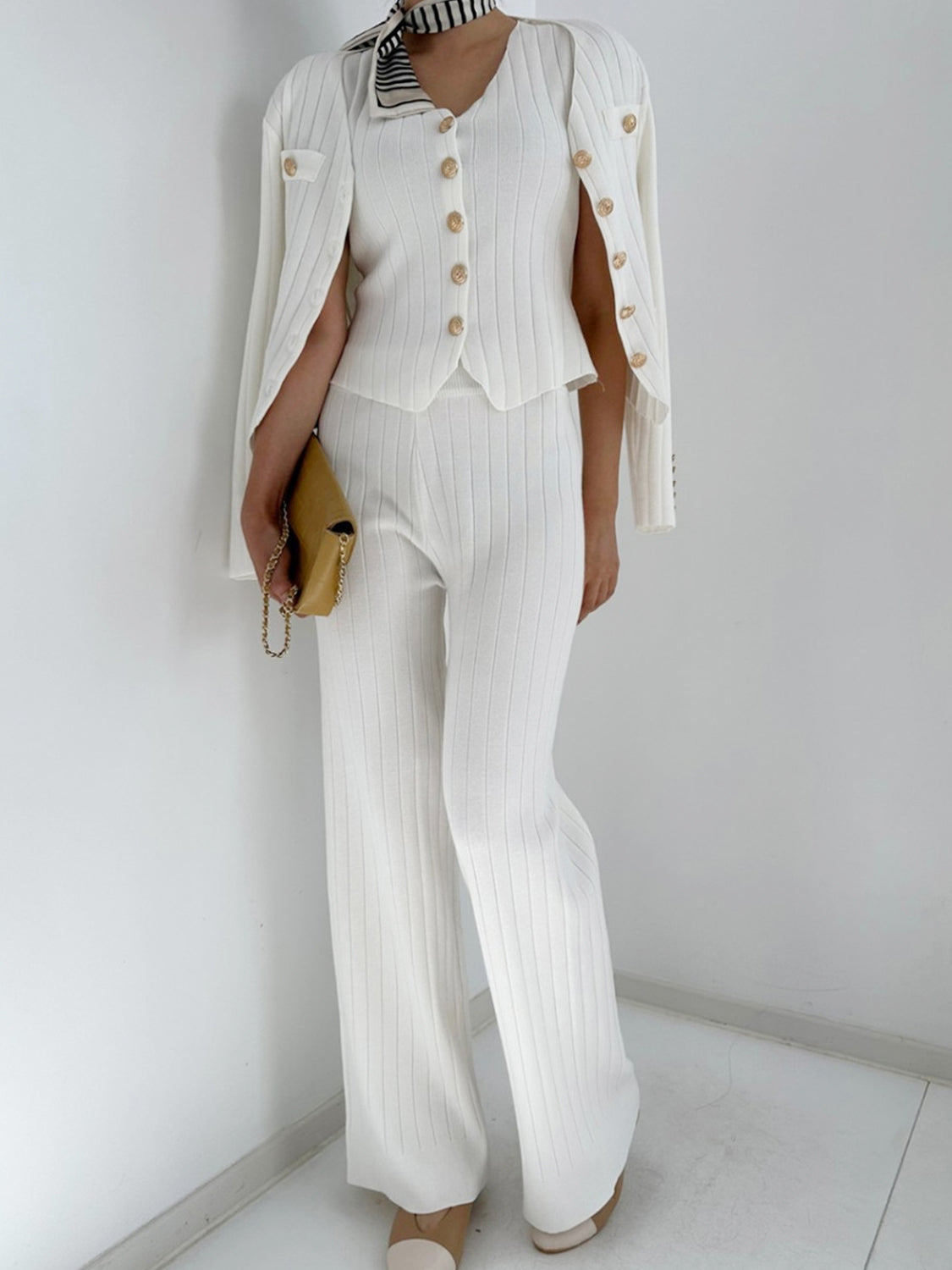 THREE PIECE VEST CARDIGAN AND PANTS SET