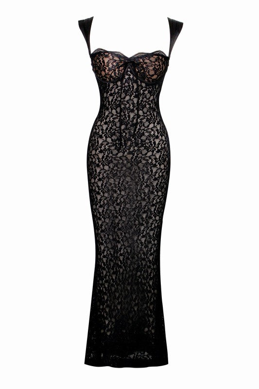 MISS CIRCLE SLEEVELESS LACE SWEETHEART CUT MAXI DRESS