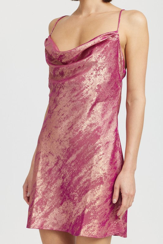 COWL NECK MINI SLIP DRESS