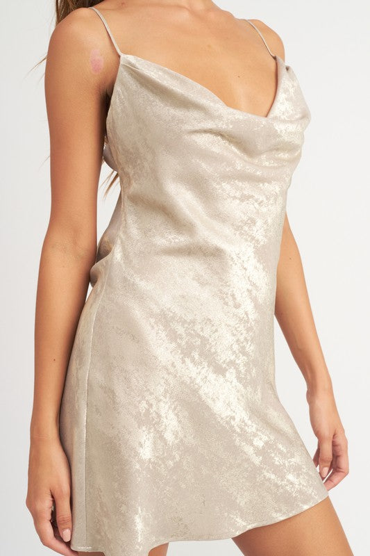 COWL NECK MINI SLIP DRESS