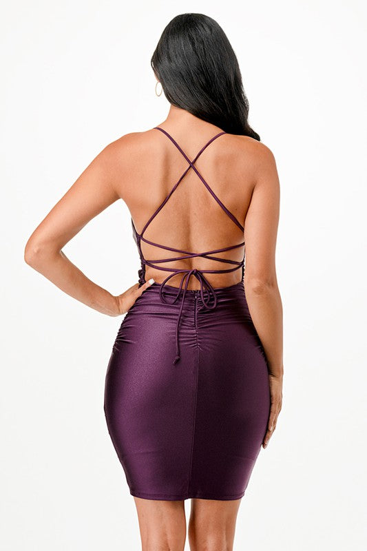 LACE UP BACK MINI DRESS
